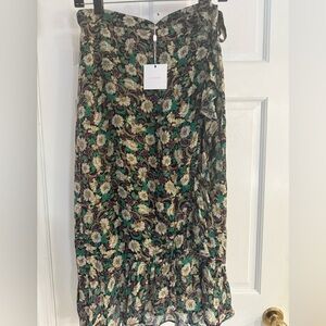 Lavender Brown Edith Wrap Floral Skirt in Green, Black, Purple, Sample Small